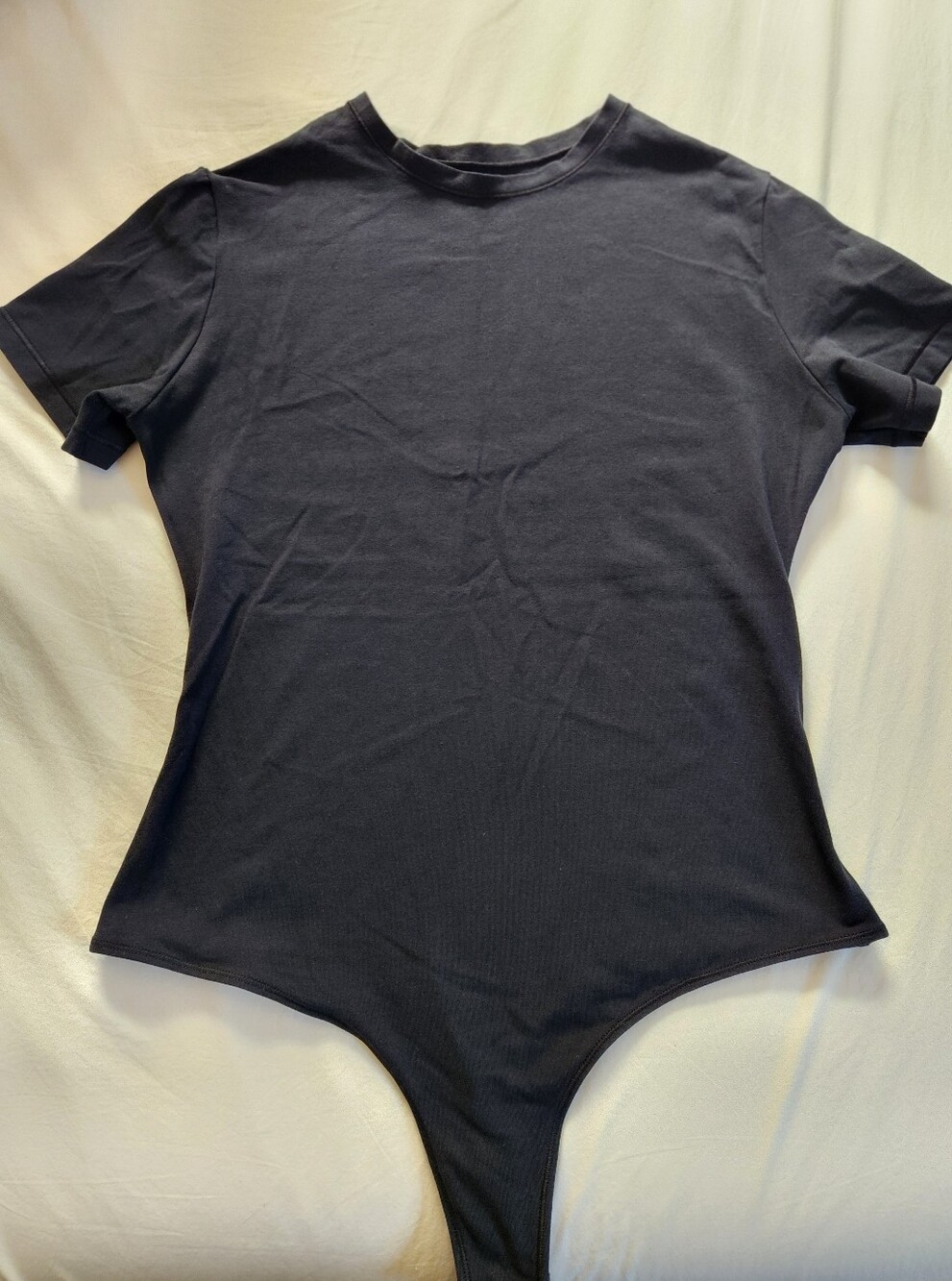 Quince Women's Black Short Sleeve Bodysuit Organic Cotton XL